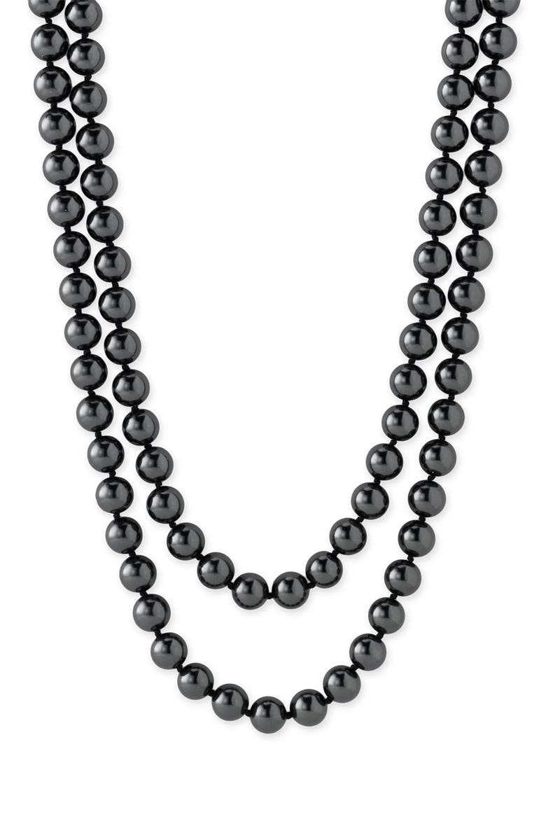 10mm Glass Pearl Extra Long Strand Necklace, Main, color, BLACK