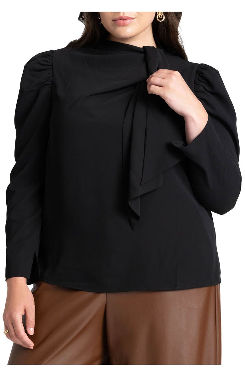 ELOQUII Drape Front Blouse, Main, color, Totally Black