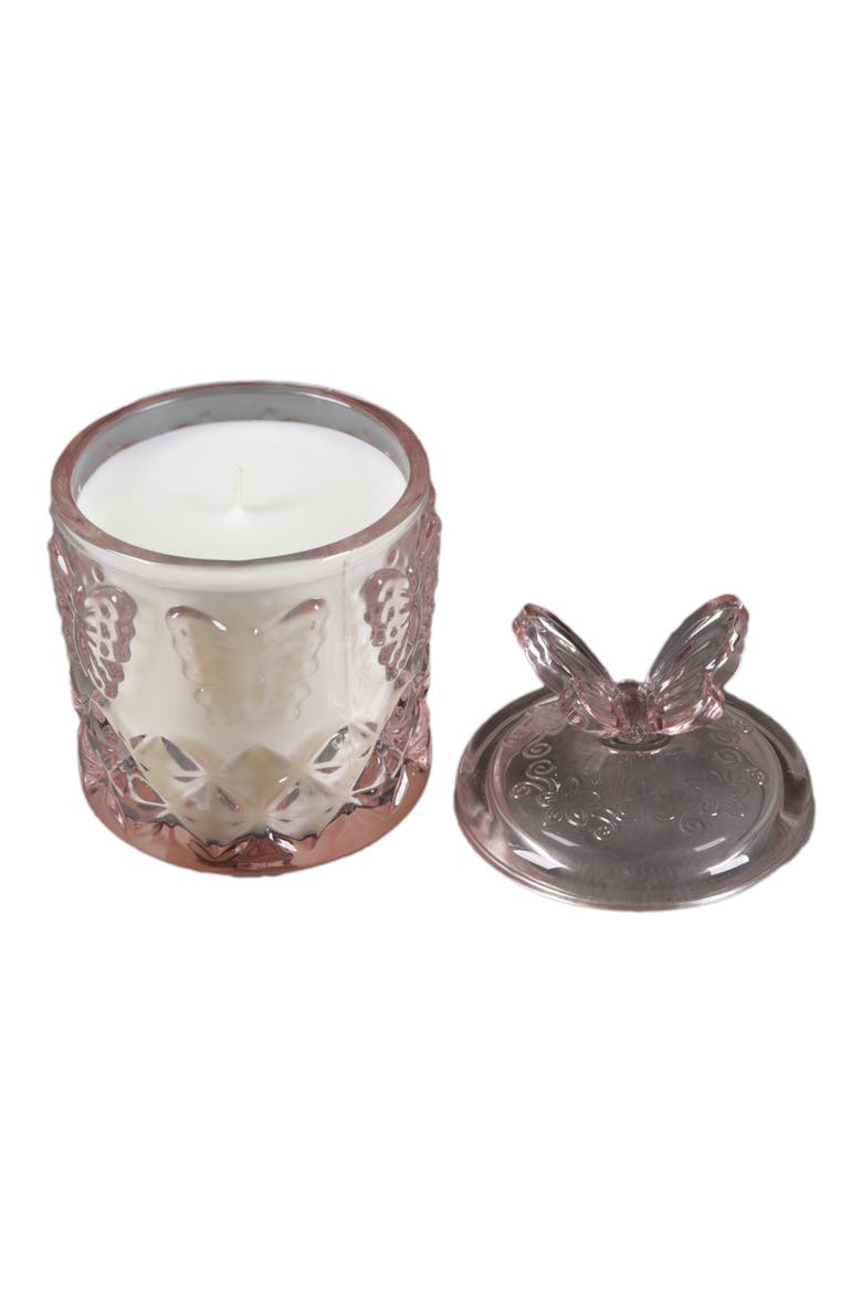 Butterfly Pink Glass Floral Candle, Alternate, color, PINK