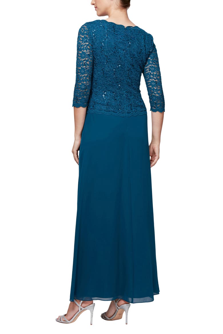 Sequin Lace & Chiffon Gown, Alternate, color, PEACOCK