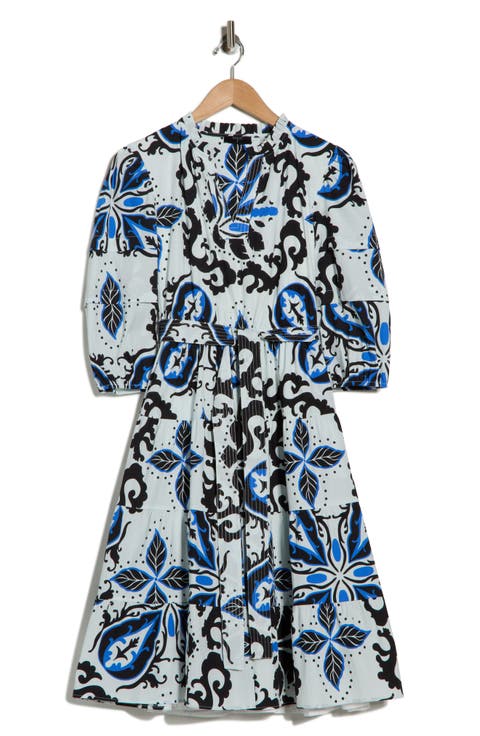 Puff Sleeve Cotton Blend Tiered Dress