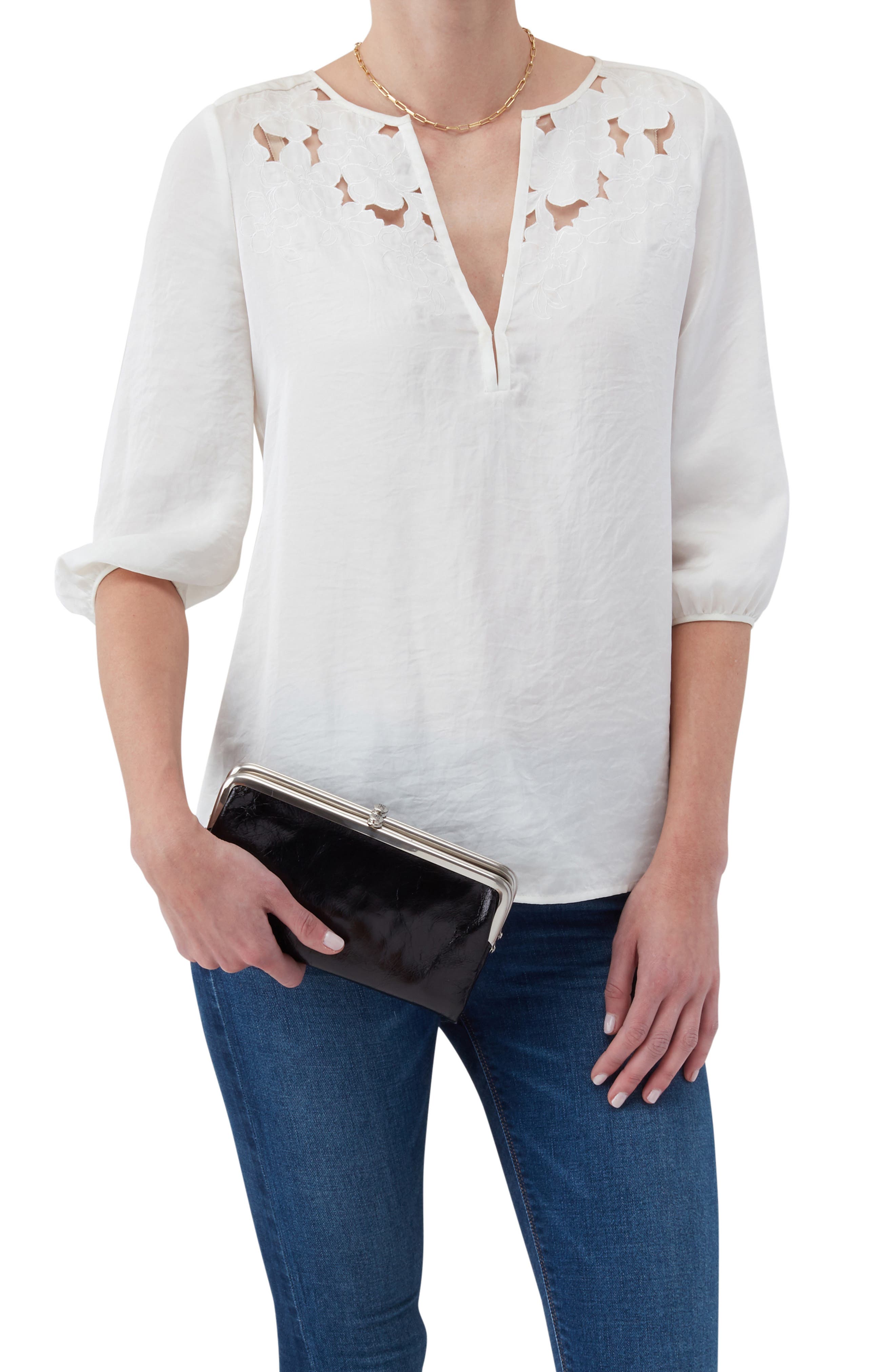 Lauren Leather Double Frame Clutch, Alternate, color, BLACK