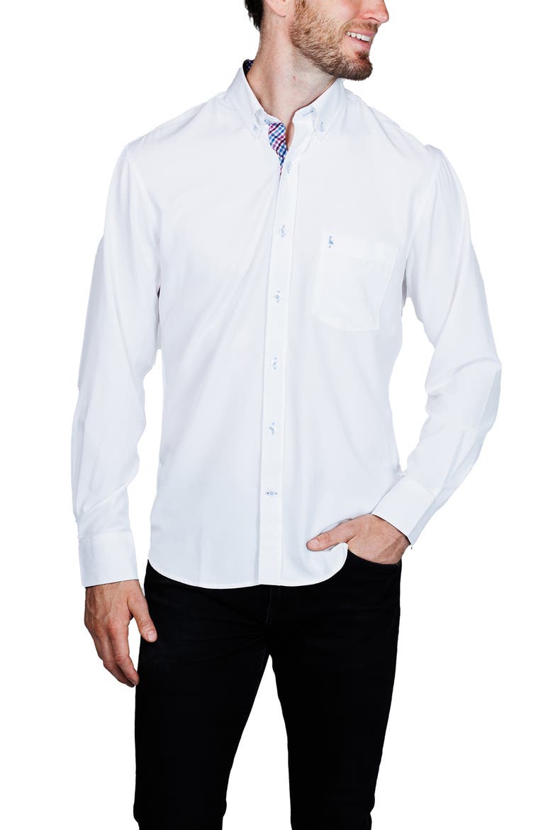 Mélange Performance Button Down Shirt, Alternate, color, WHITE