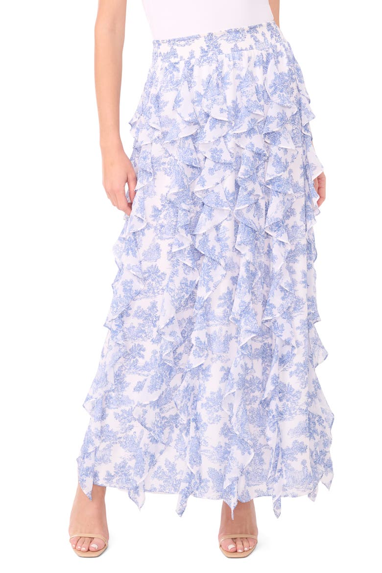 Toile Corkscrew Ruffle Maxi Skirt, Main, color, BLUE DENIM