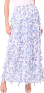 1.STATE Toile Corkscrew Ruffle Maxi Skirt