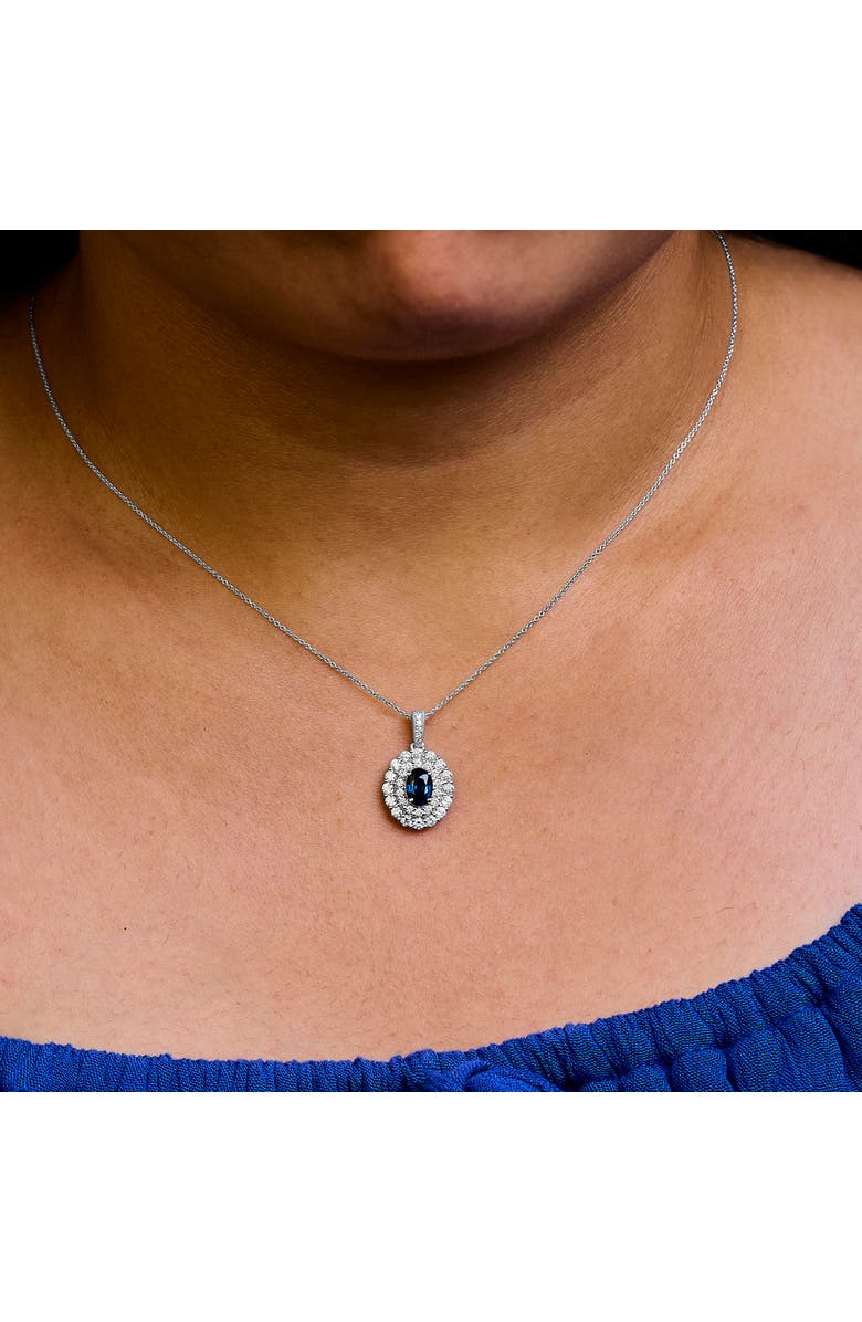 Haus of Brilliance 14K White Gold Oval Blue Sapphire and 3/4 Cttw Diamond Halo Pendant Necklace, Alternate, color, White
