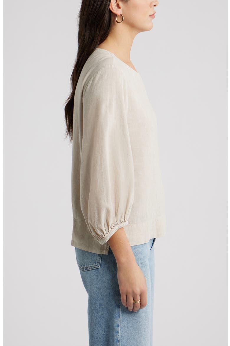Balloon Sleeve Linen Blend Top, Alternate, color, FLAX