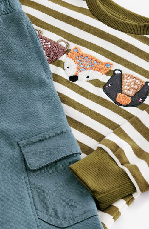 Next Kids' Applique Sweatshirt & Cargo Joggers Set In Green/ecru