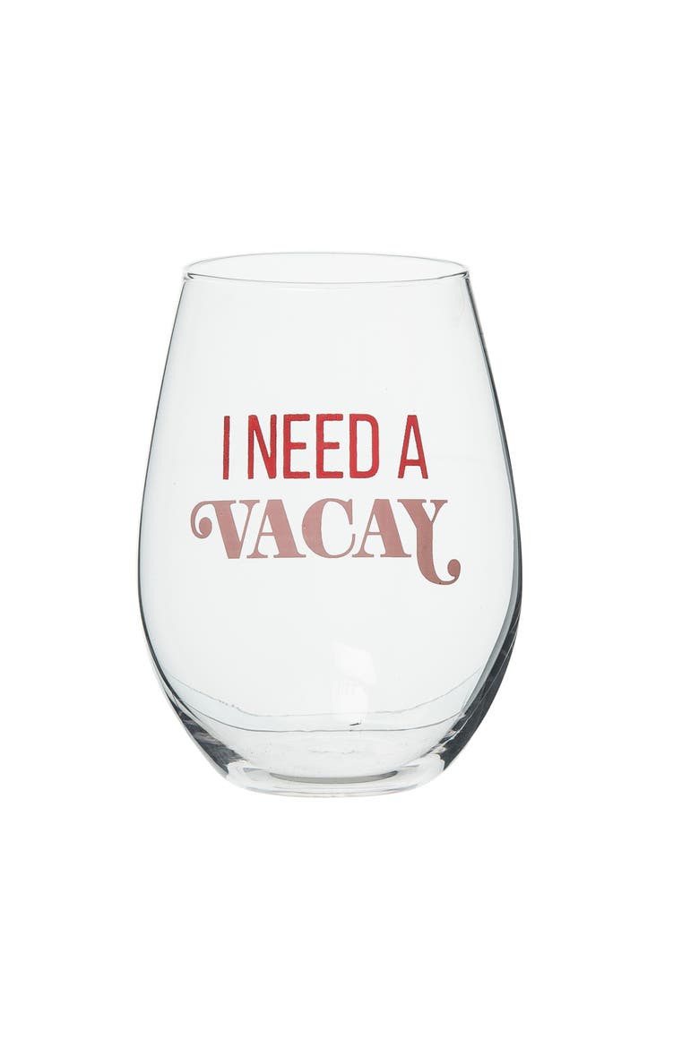 I Need A Vacay Wine Glass Clear 18 oz, Main, color, Clear