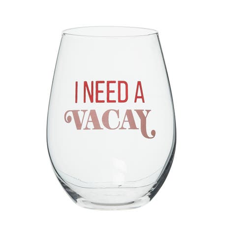 I Need A Vacay Wine Glass Clear 18 oz