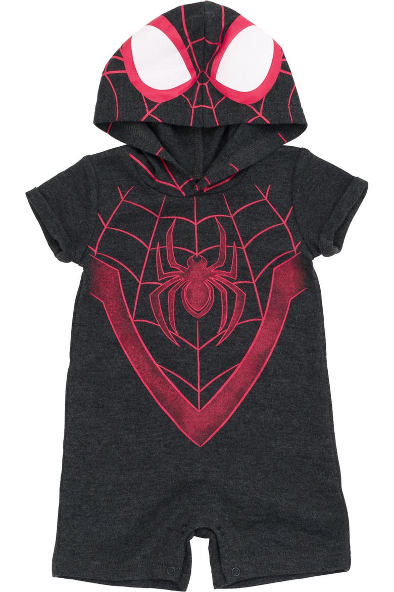 Spider-Verse Miles Morales Cosplay Hooded Romper, Main, color, Miles Morales Charcoal