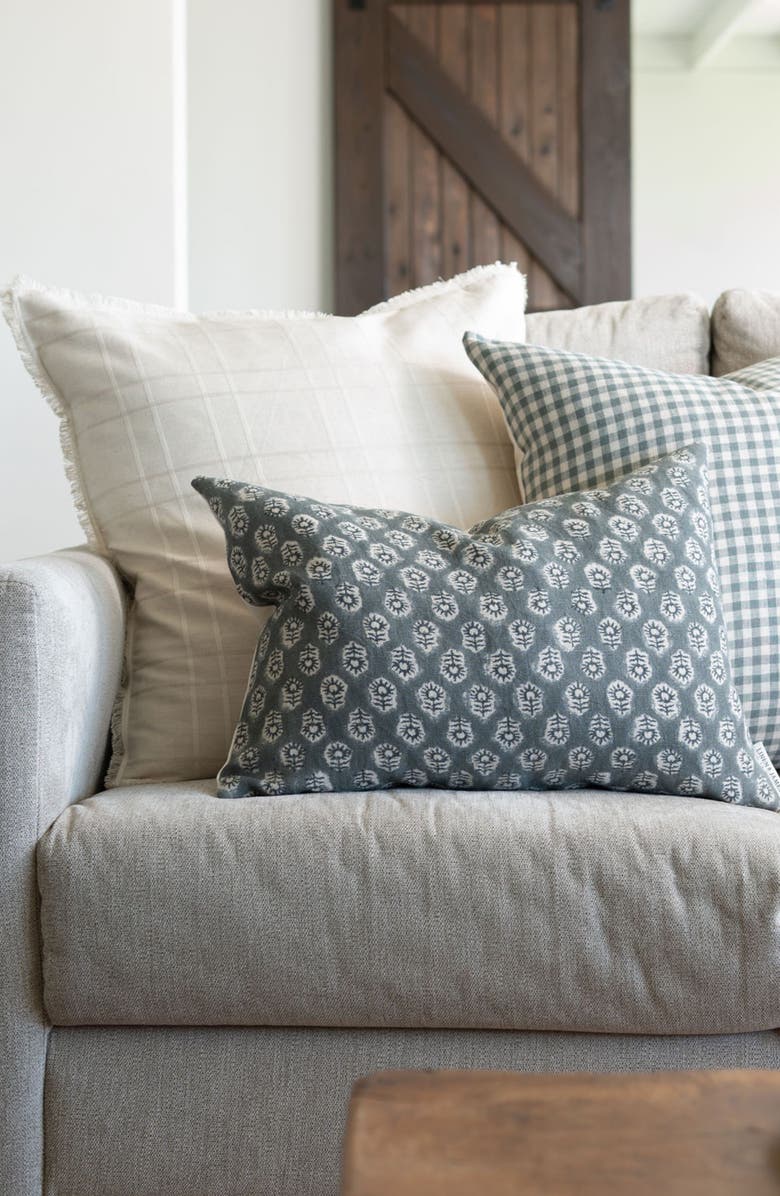 Linen & James Teddy | Woven Cream Plaid Linen Pillow Cover, Alternate, color, Cream