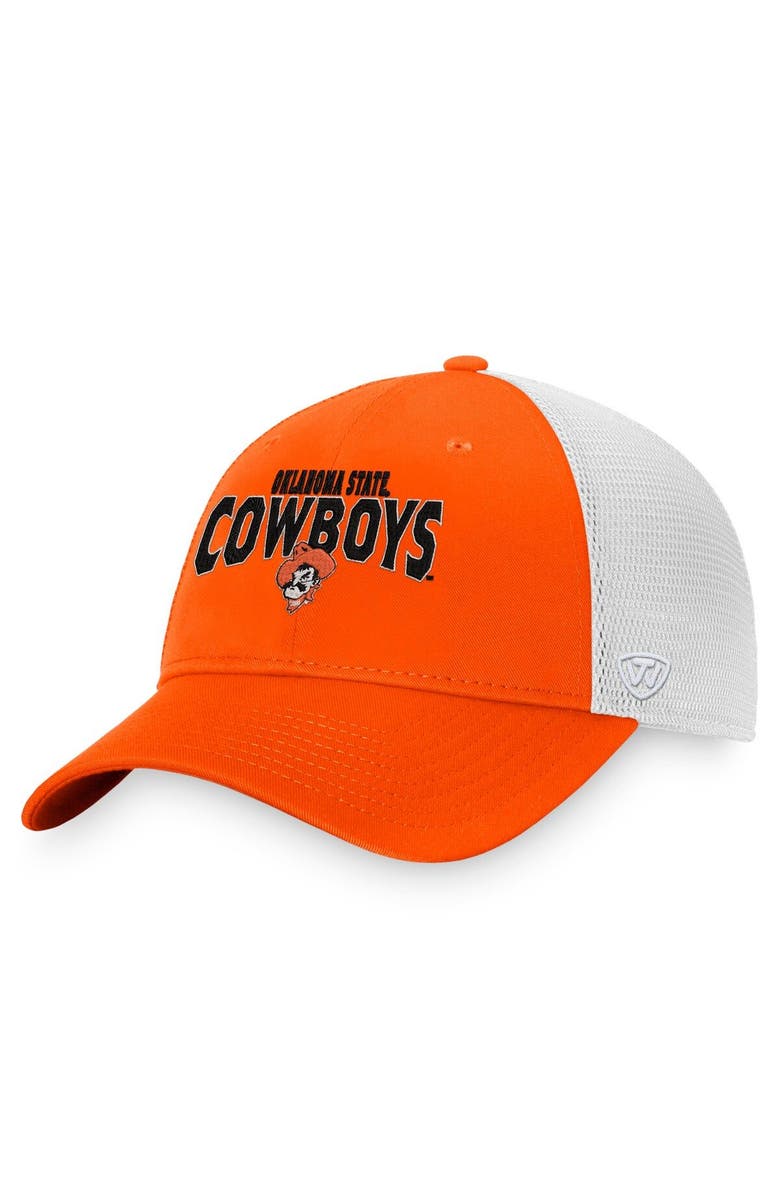 TOP OF THE WORLD Men's Top of the World Orange/White Oklahoma State Cowboys Breakout Trucker Snapback Hat, Main, color, 