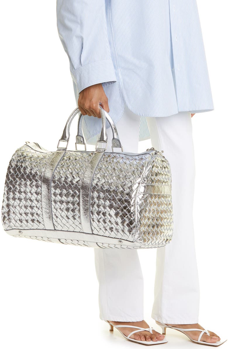 Bottega Veneta Medium Intrecciato Metallic Leather Duffle Bag, Alternate, color,