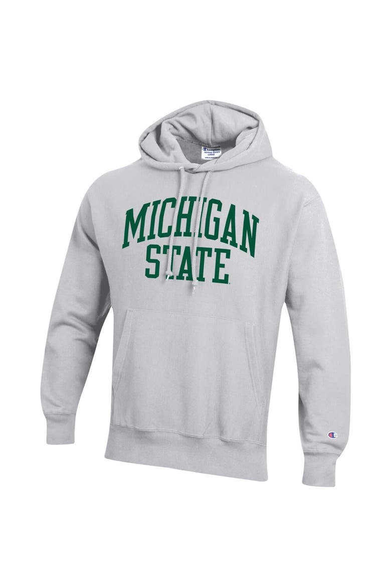 Men's Champion Heathered Gray Michigan State Spartans Team Arch Reverse Weave Pullover Hoodie, Alternate, color, Heather Gray