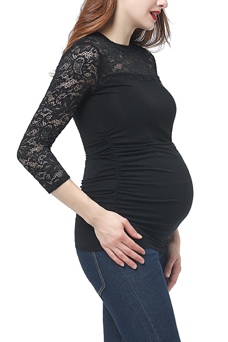 Rainey Ruched Maternity Top, Alternate, color, BLACK