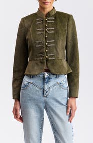 Avec Les Filles Mandarin Collar Peplum Jacket