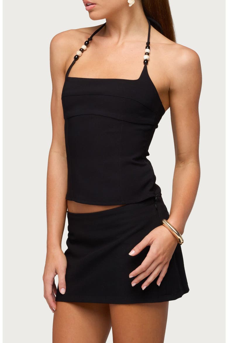 Yua Beaded Strap Halter Top, Alternate, color, BLACK