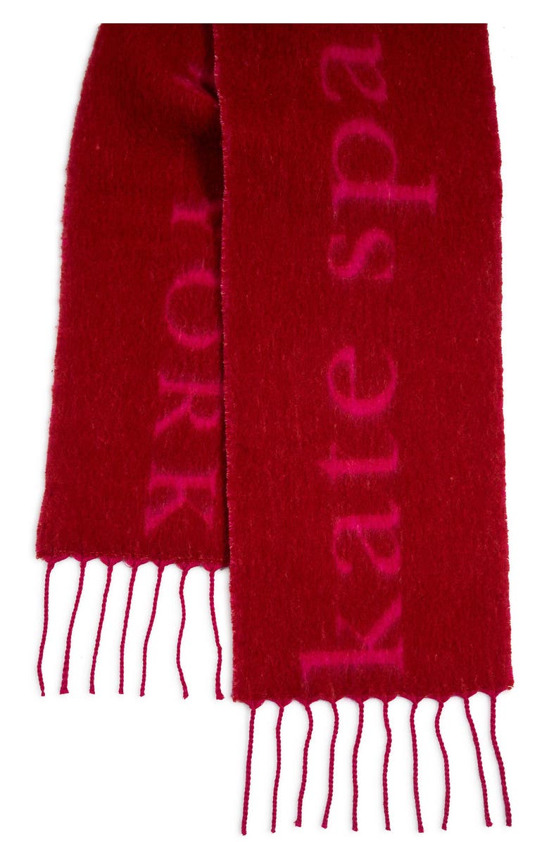 Kate Spade New York logo wool blend fringe scarf, Alternate, color, Pink Multi