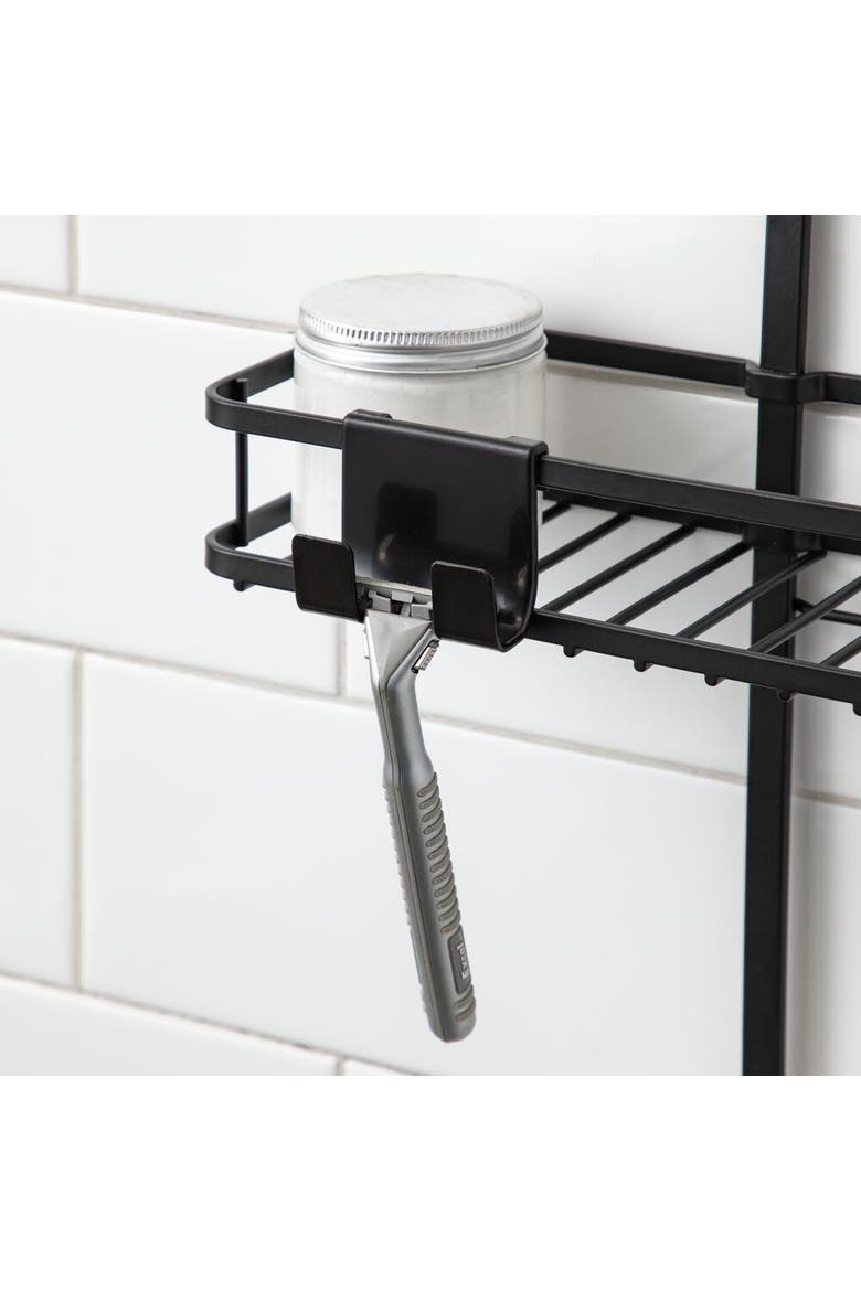 Hanging Shower Caddy with Accessory Hooks - Matte Black, Alternate, color, Matte Black