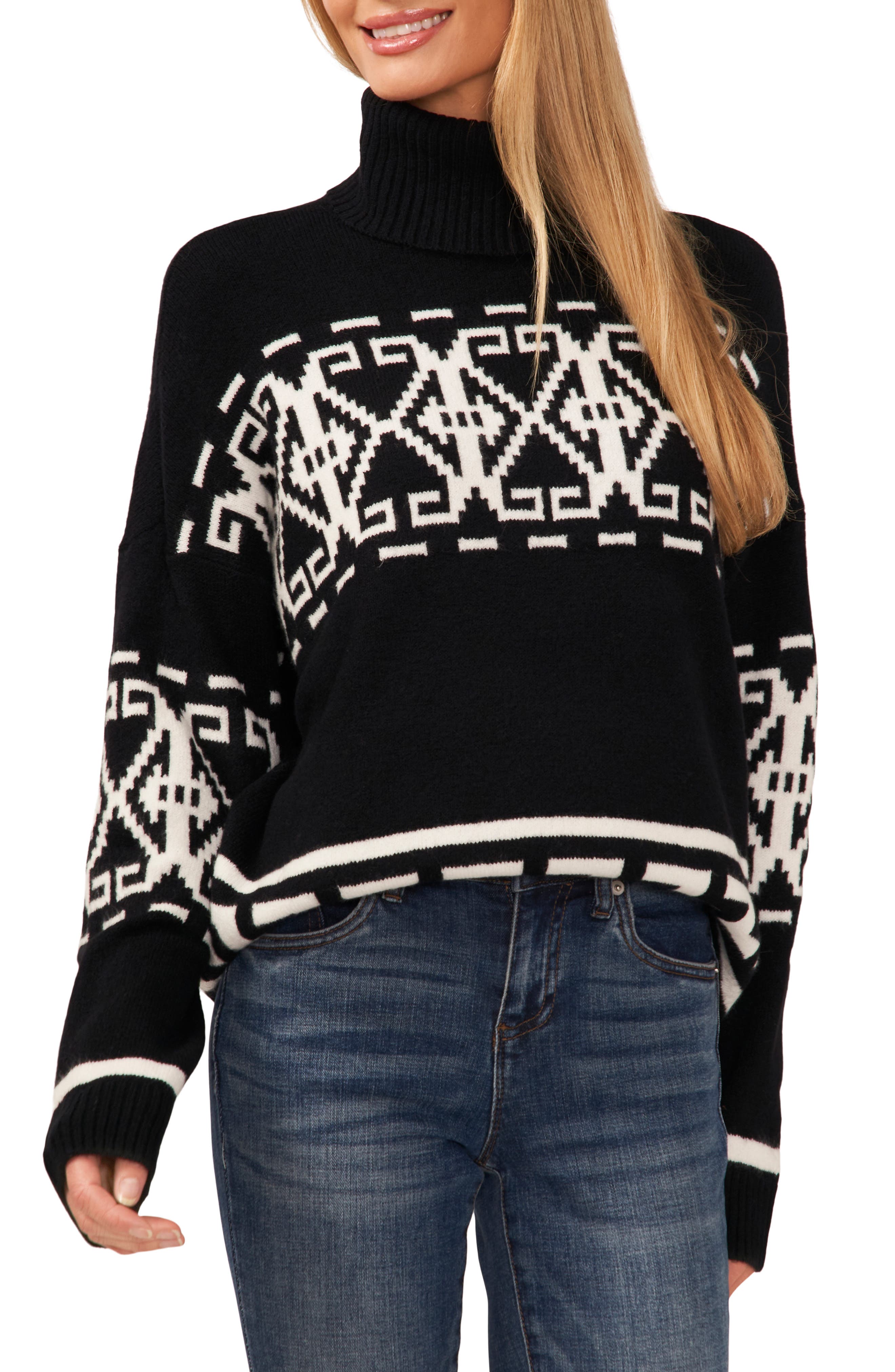 CeCe Fair Isle Turtleneck Sweater