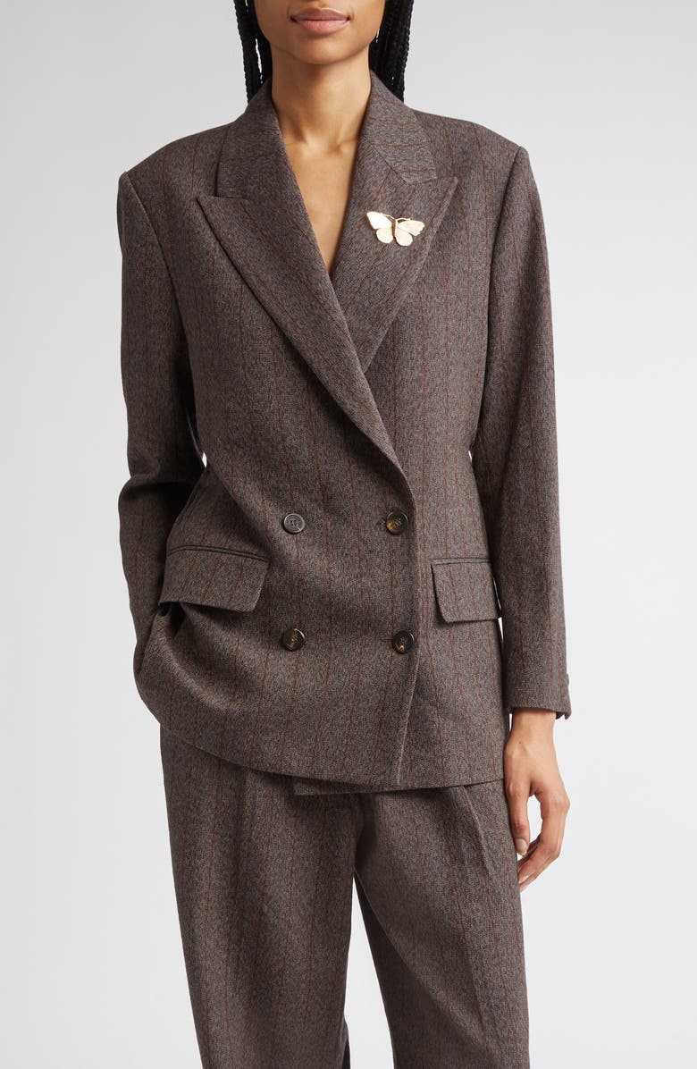 Golden Goose Journey Double Breasted Pinstripe Virgin Wool Blazer, Main, color, Cocoa Brown/ Turquoise
