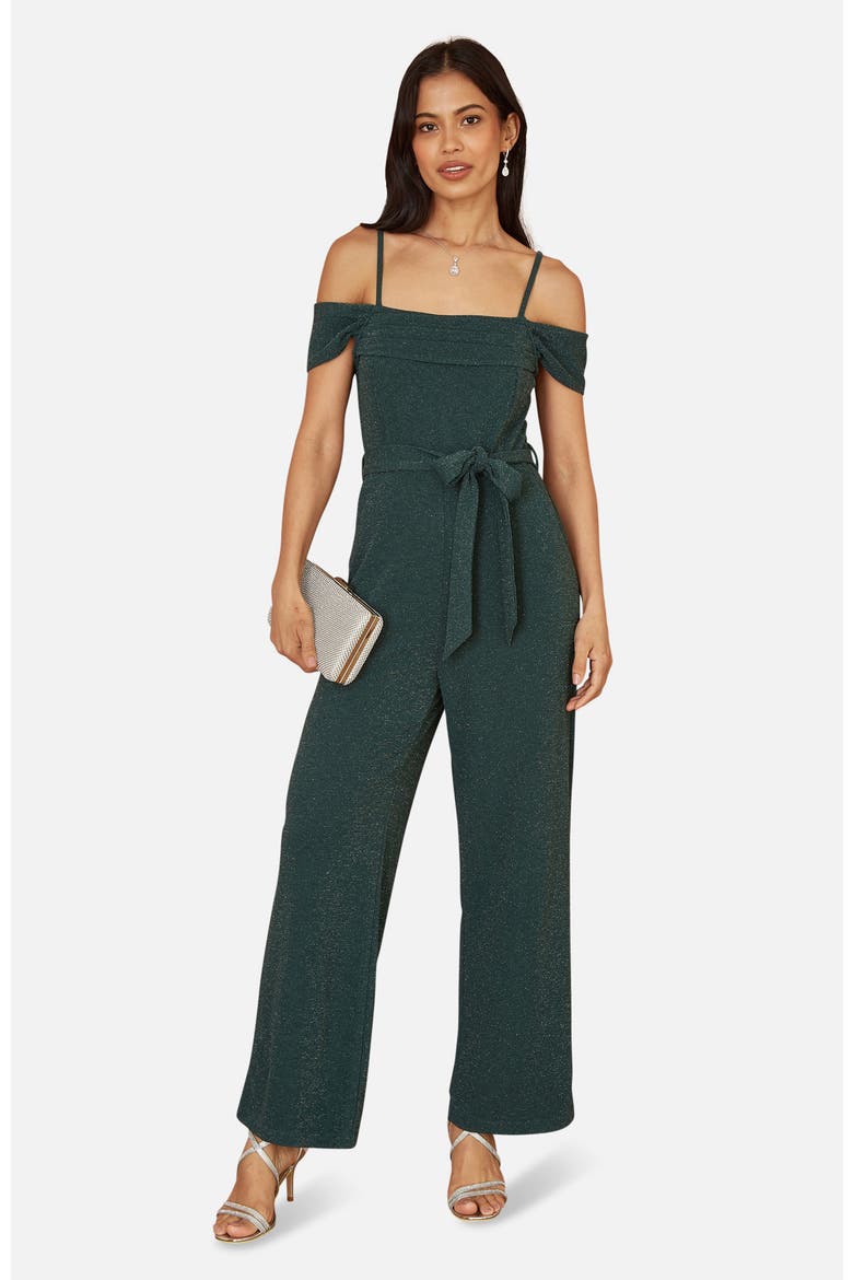 Sparkle Stretch Bardot Jumpsuit, Main, color, Green