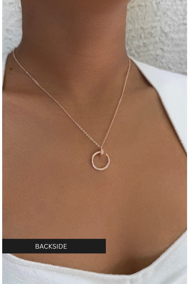 Curved Cubic Zirconia Nail Ring Pendant Necklace, Alternate, color, PINK