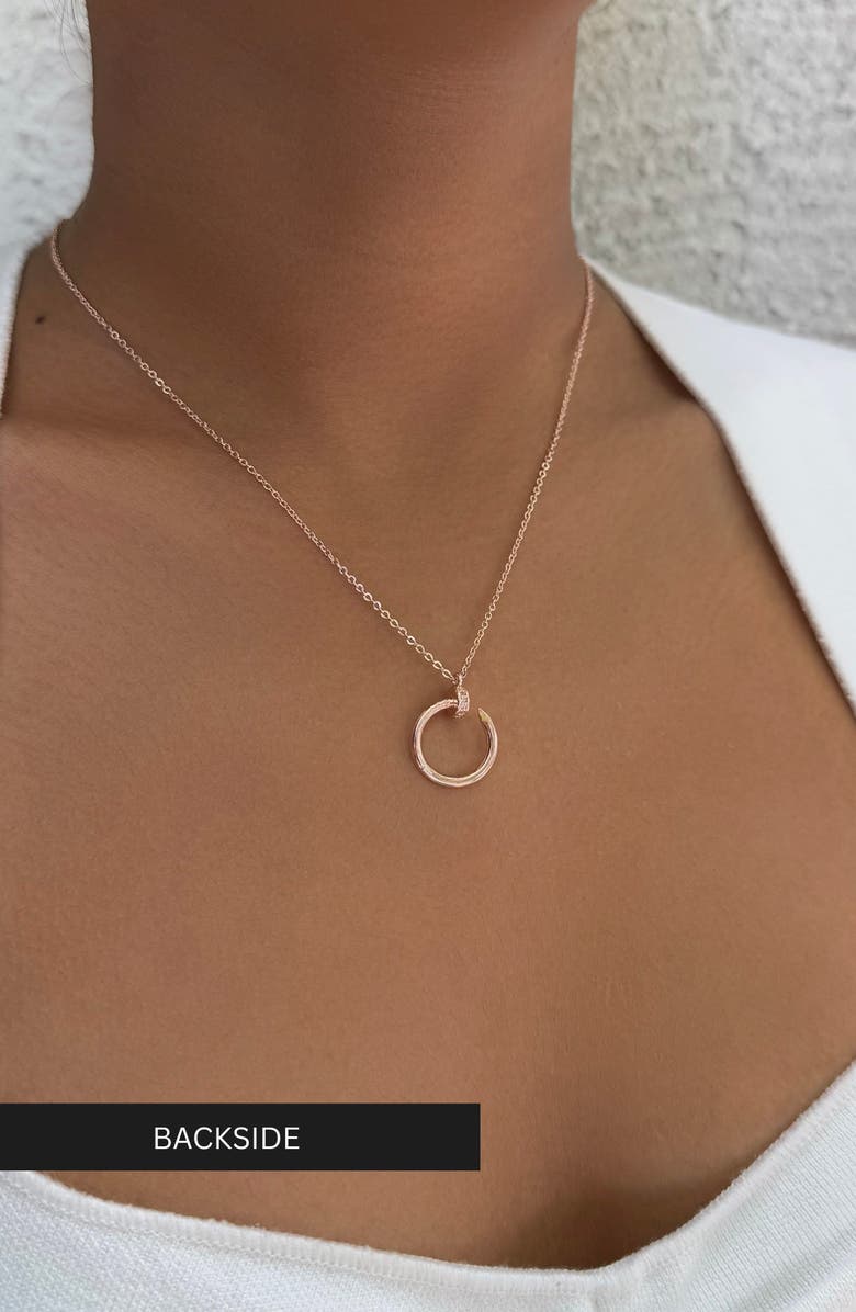 Adornia Curved Cubic Zirconia Nail Ring Pendant Necklace, Alternate, color, Pink