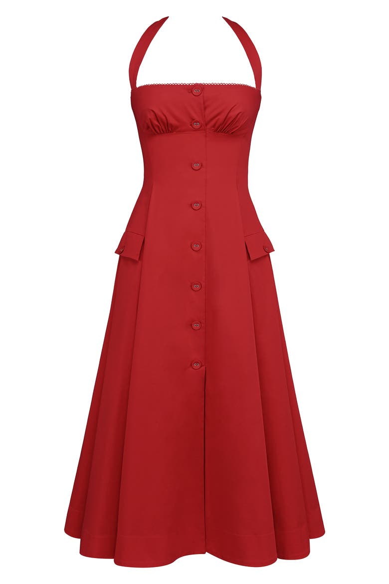Claudia Halter Midi Dress, Alternate, color, RACING RED