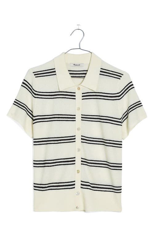 Shop Madewell Stripe Knit Short Sleeve Button-up Shirt In Bright Ivory