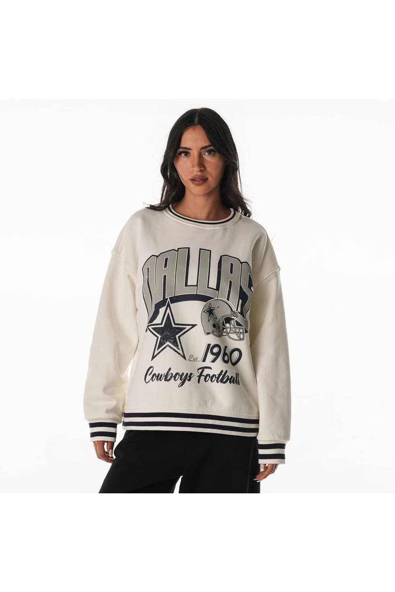 Women's The Wild Collective Cream Dallas Cowboys Oversized Vintage French Terry Sweatshirt, Main, color, Cream