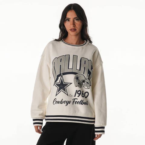 Women's The Wild Collective Cream Dallas Cowboys Oversized Vintage French Terry Sweatshirt