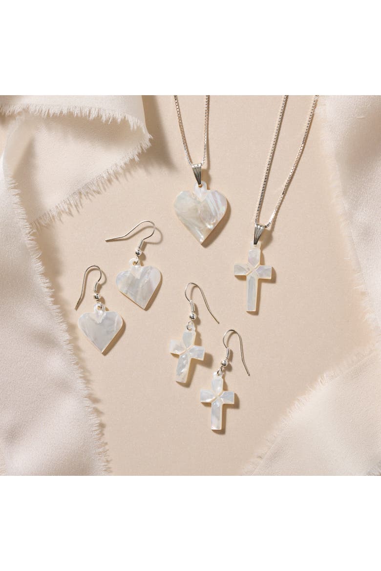Mother of Pearl Heart Drop Earrings, Alternate, color, Silver