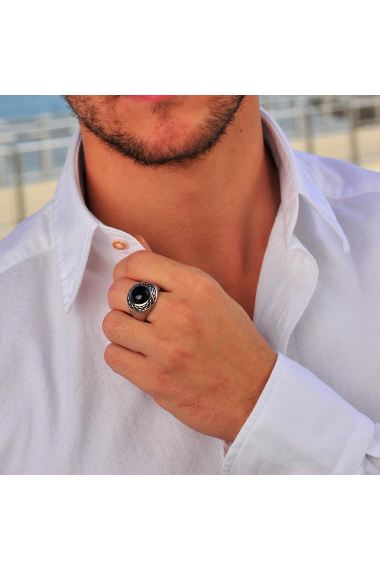 Blue Sand Stone Sterling Silver Men Signet Ring, Alternate, color, Silver