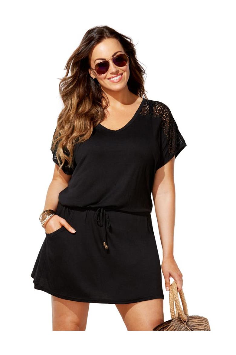 Emmie Crochet Cover Up Tunic, Main, color, Black