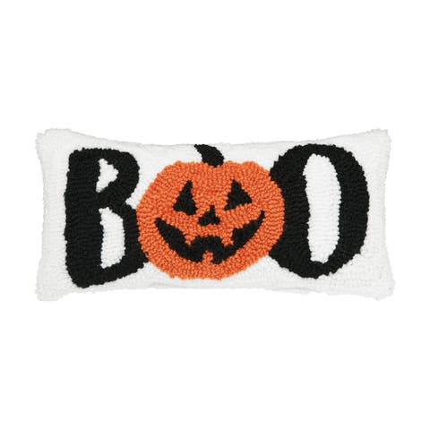"Boo" Jack O' Lantern Hooked Halloween Petite Accent Pillow 6" x 12"