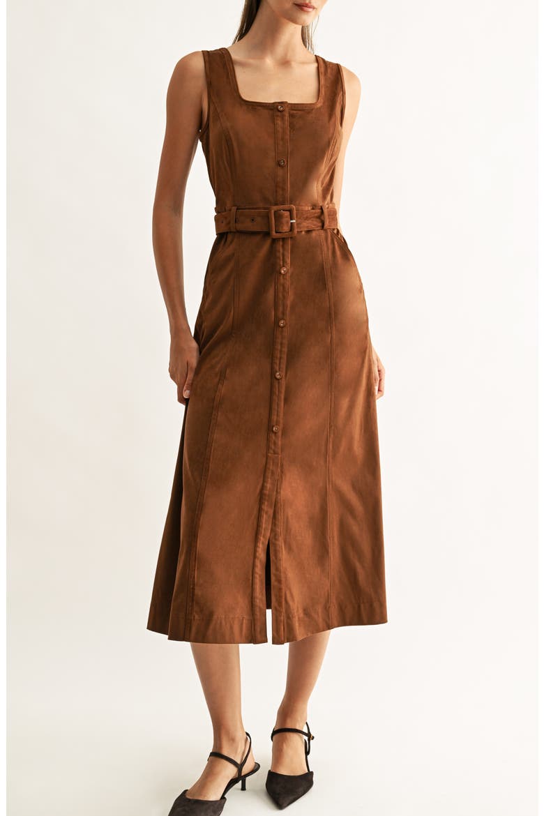 Kensley Faux Suede Midi Shirtdress, Main, color, CAMEL