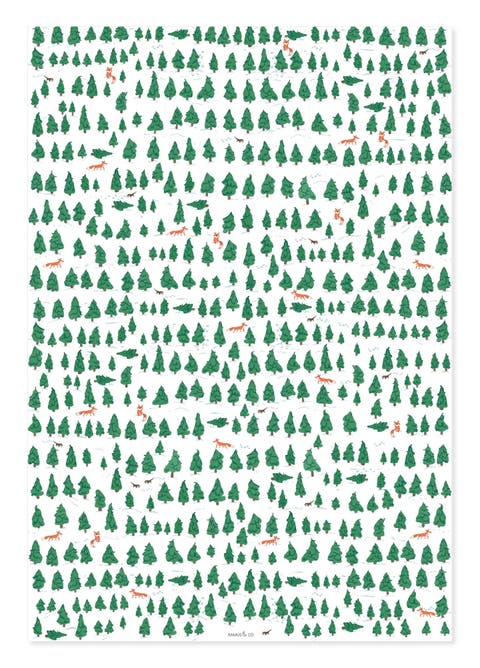 Eight Sheets Two-sided Ski Toile & Pine Forest Heavyweight Gift Wrap