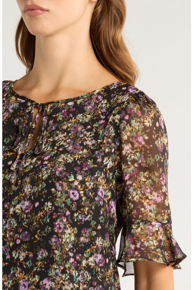 Floral Split Neck Top, Alternate, color, RICH BLACK