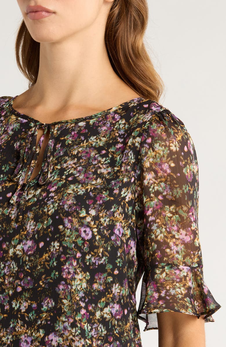 CeCe Floral Split Neck Top, Alternate, color, Rich Black