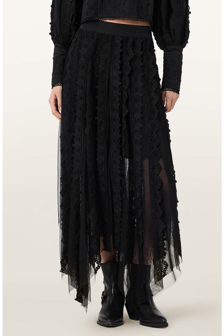 Vashtie Mixed Lace Handkerchief Hem Skirt, Main, color, BLACK
