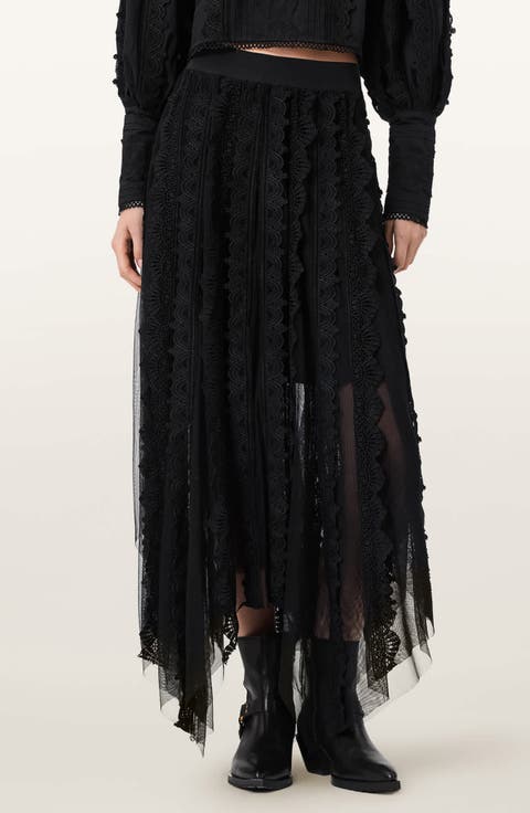 Vashtie Mixed Lace Handkerchief Hem Skirt