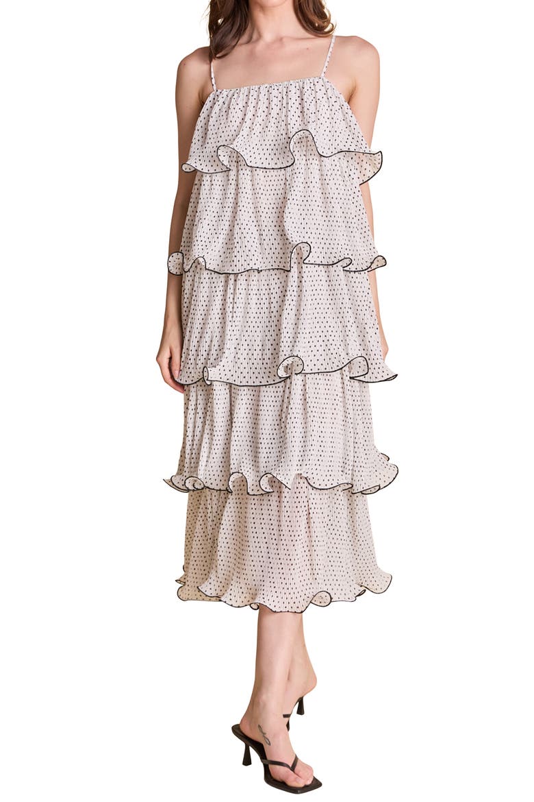 Polka Dot Wired Ruffle Tiered Dress, Alternate, color, WHITE/ BLACK