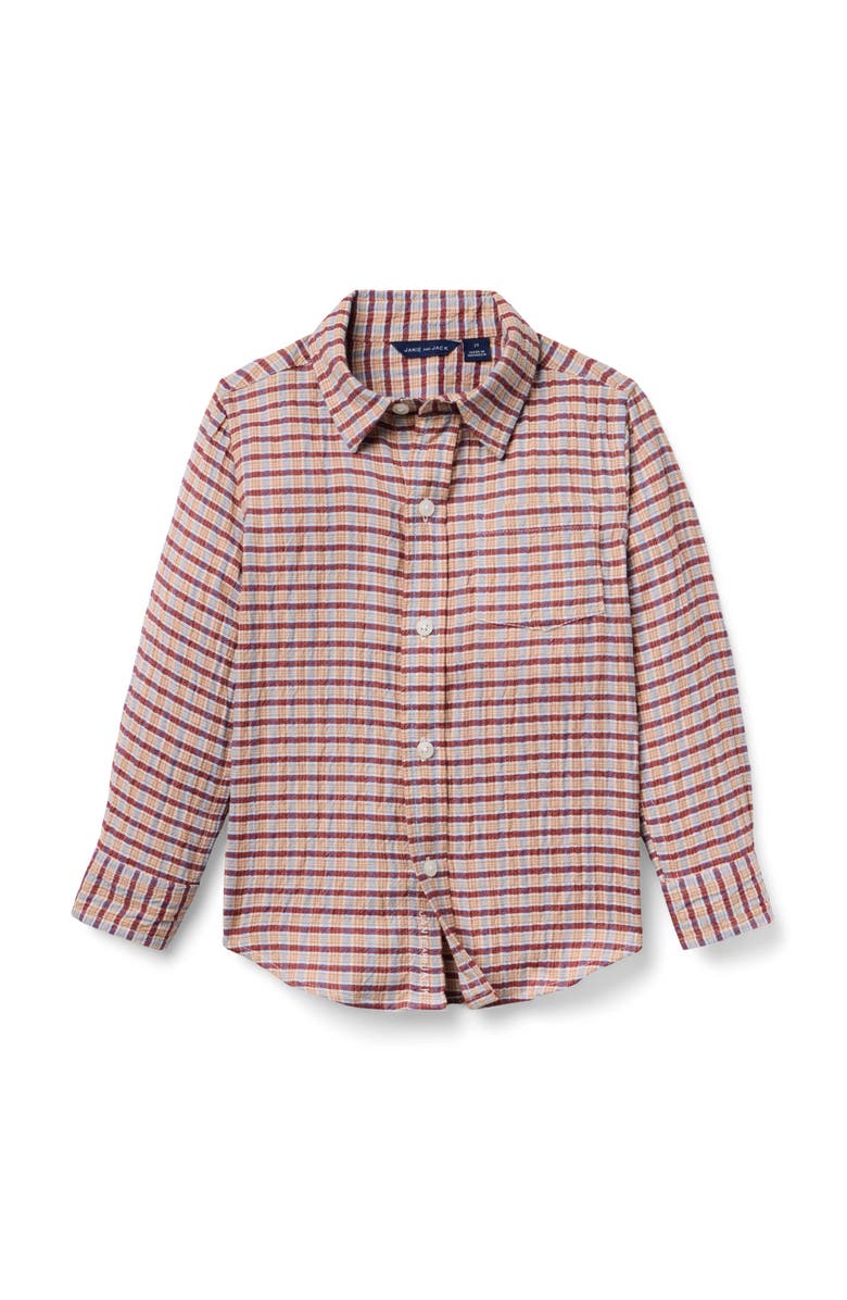 Janie and Jack Plaid Seersucker Twill Shirt, Main, color, Brown