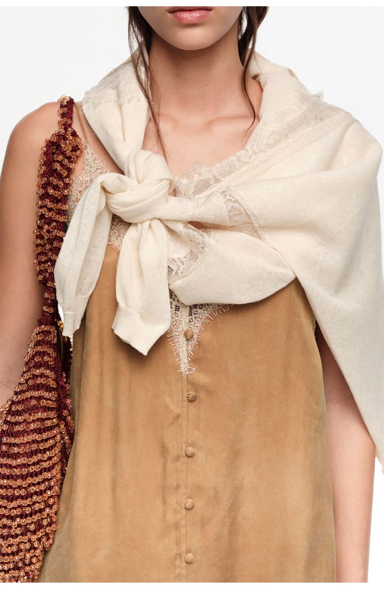 Bimba y Lola Slip Dress With Contrast Lace, Alternate, color, Toffee