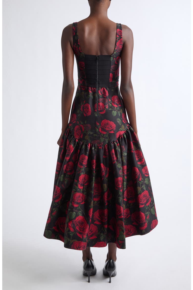Diana Structured Midi Dress, Alternate, color, ROUGE ROMANCE BLACK