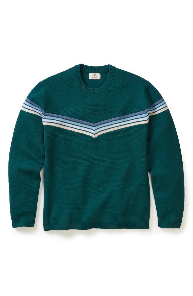 Marine Layer Dean Chevron Cotton Blend Crewneck Sweater, Alternate, color, Green Cool Stripe