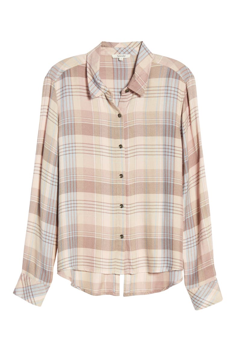 Sanctuary Plaid Button-Up Shirt, Alternate, color, SOFT BLUSH