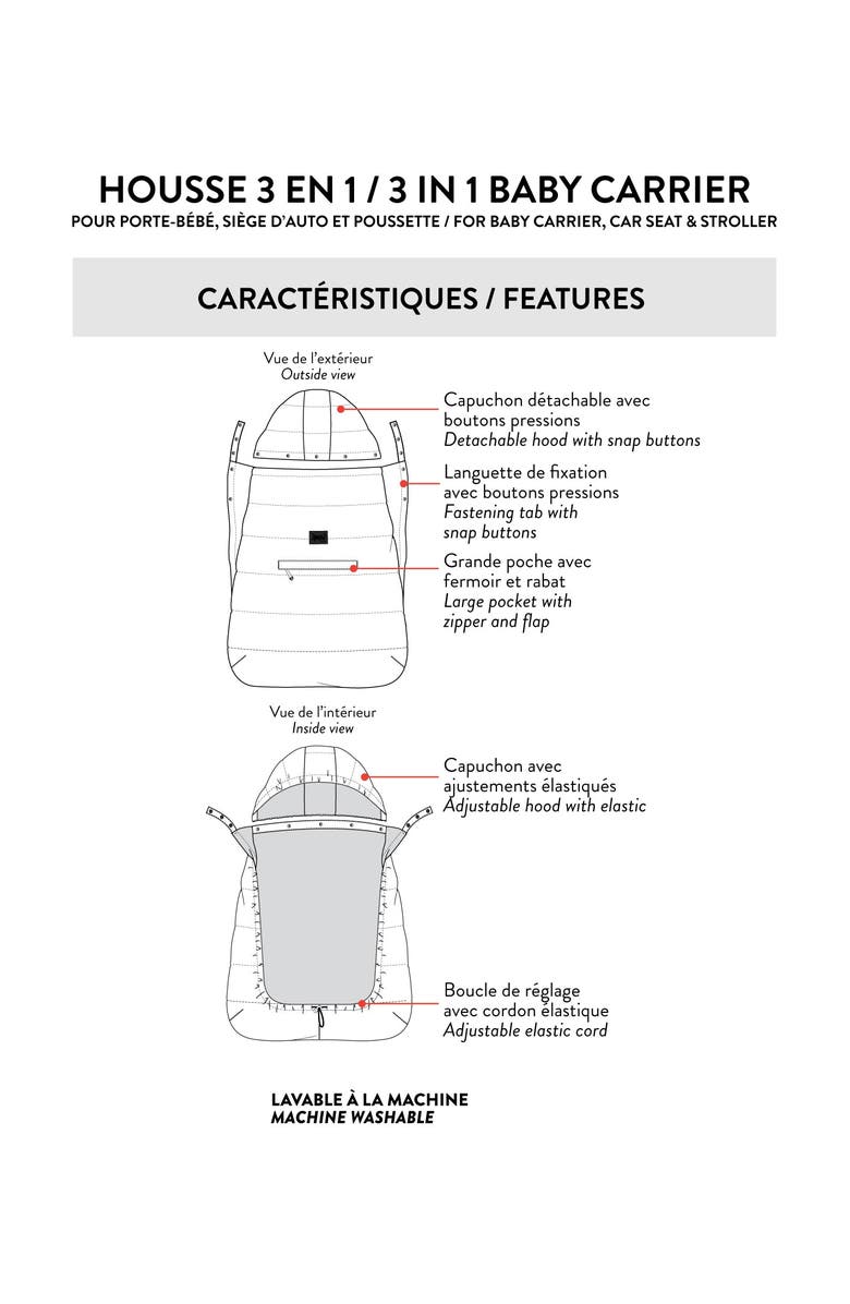 Deux par Deux Gender Inclusive 3-In-1 Multifunction Cover for Car Seat, Stroller, and Carrier, Alternate, color, Black